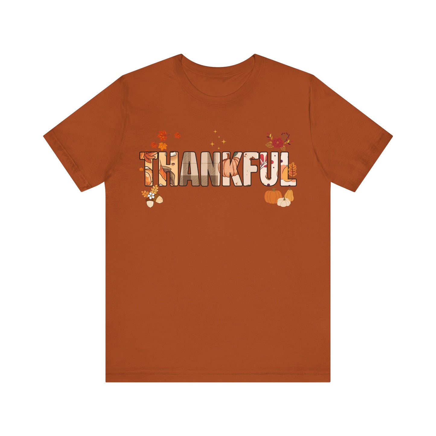 Thankful Fall Short Sleeve T-Shirt, Cozy Autumn Apparel, Thanksgiving T-Shirt, Gratitude Gift, Casual Wear, Holiday Outfit