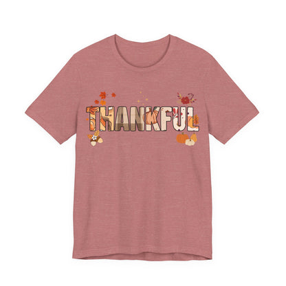 Thankful Fall Short Sleeve T-Shirt, Cozy Autumn Apparel, Thanksgiving T-Shirt, Gratitude Gift, Casual Wear, Holiday Outfit