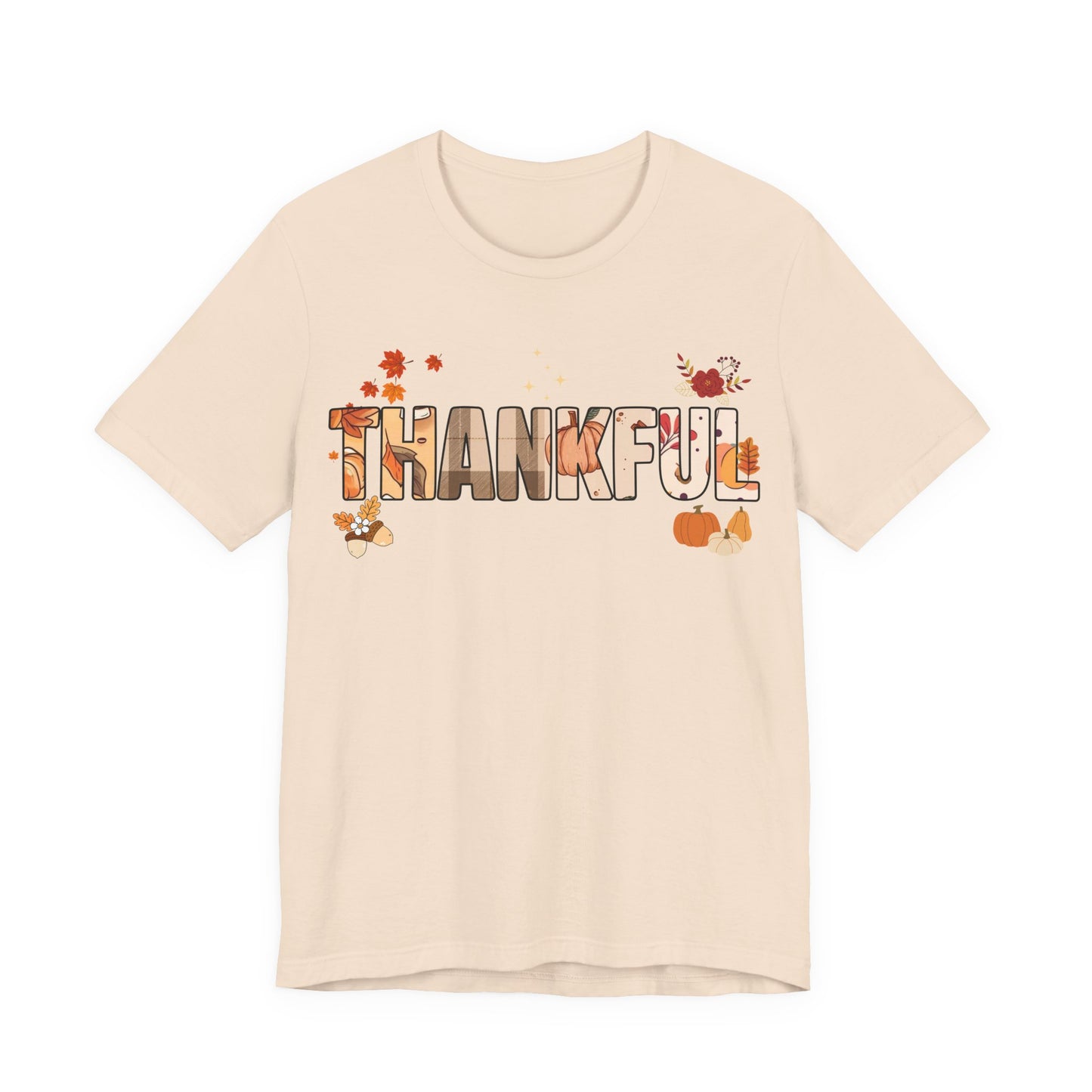 Thankful Fall Short Sleeve T-Shirt, Cozy Autumn Apparel, Thanksgiving T-Shirt, Gratitude Gift, Casual Wear, Holiday Outfit