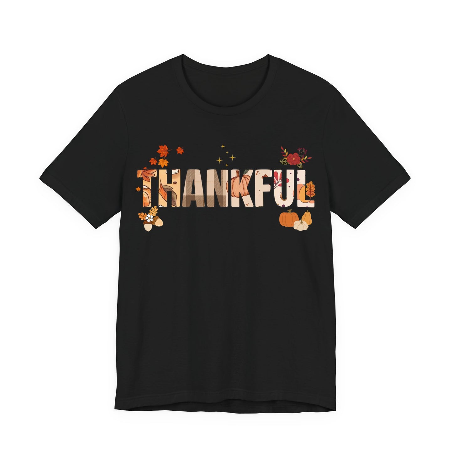 Thankful Fall Short Sleeve T-Shirt, Cozy Autumn Apparel, Thanksgiving T-Shirt, Gratitude Gift, Casual Wear, Holiday Outfit