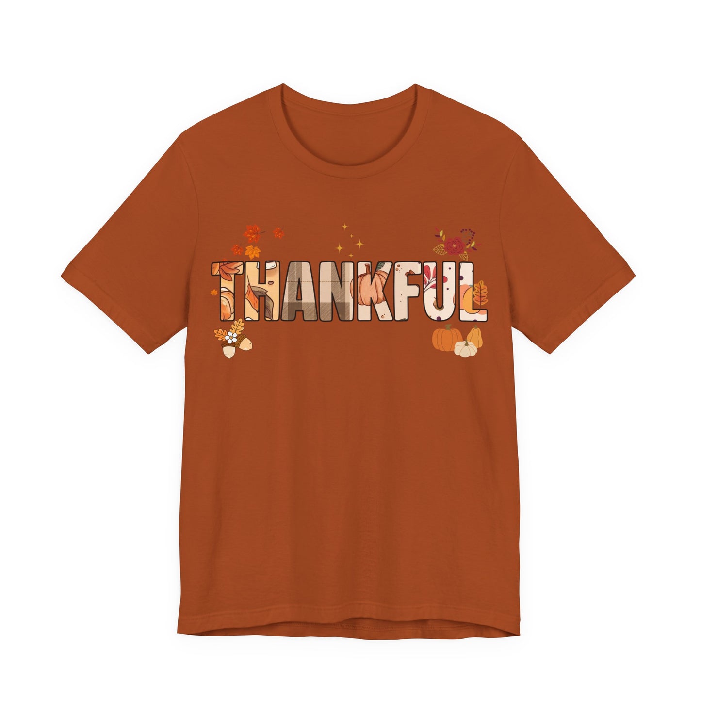 Thankful Fall Short Sleeve T-Shirt, Cozy Autumn Apparel, Thanksgiving T-Shirt, Gratitude Gift, Casual Wear, Holiday Outfit