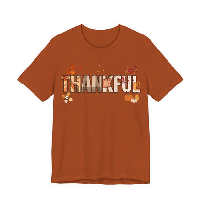 Thankful Fall Short Sleeve T-Shirt, Cozy Autumn Apparel, Thanksgiving T-Shirt, Gratitude Gift, Casual Wear, Holiday Outfit